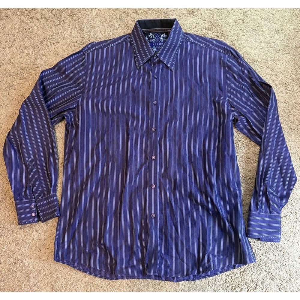 Zagiri Button Down Shirt‎ Men Large Last Tango in Paris Purple Embroidered